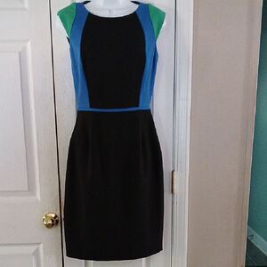 Tahari  Arthur S. Levine black green blue cap sleeve  career dress Sz 2 NWOT
